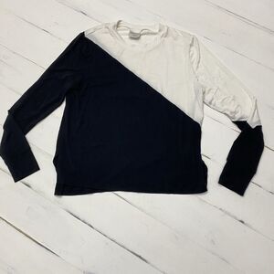 Summersalt Softest French Terry Color Block Crew Pullover Cream Black Medium